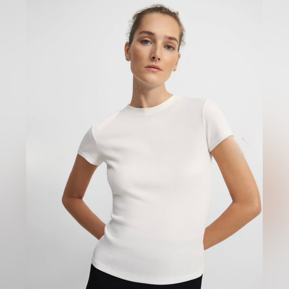 Theory Tiny Tee in Ribbed Cotton Large pre owned - Picture 1 of 15